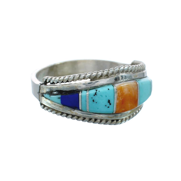 Native American Zuni Sterling Silver Multicolor Ring Size 8-1/2 JX130838
